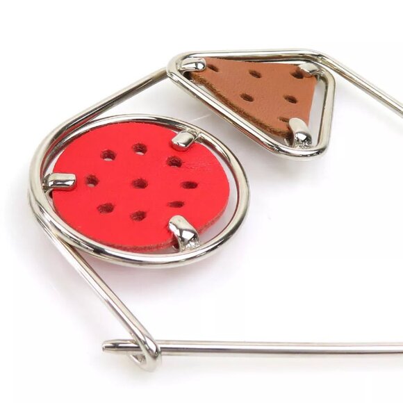Auth LOEWE Brooch Red/Brown/Silver Leather/Metal - Picture 8 of 10